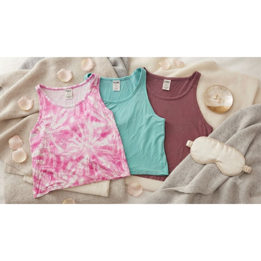 Lot 3 PINK Victoria’s Secret XXL Modal Sleep Tanks Tie Dye Turquoise Maroon Set